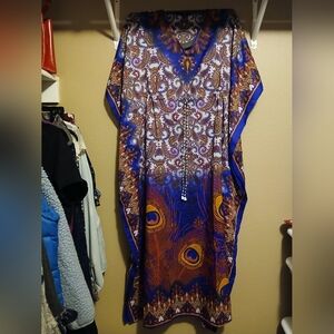 NWOT Elegant Blue and Orange Paisley Kaftan Dress